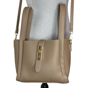 Beige Pebbled Faux Leather Mini Tote